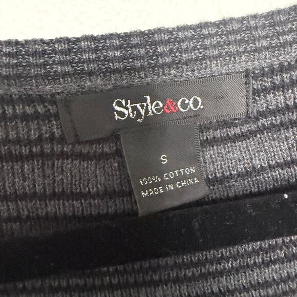 Style & Co Womens S Black Gray Stripe Mini Sweater Dress Long Sleeve Y2K - Picture 3 of 4
